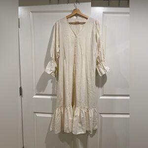 Rudy Jude Cream Midi Dress with Ruffle Hem